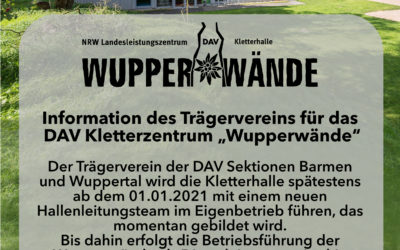 Informationen des Trägervereins für das DAV Kletterzentrum „Wupperwände“